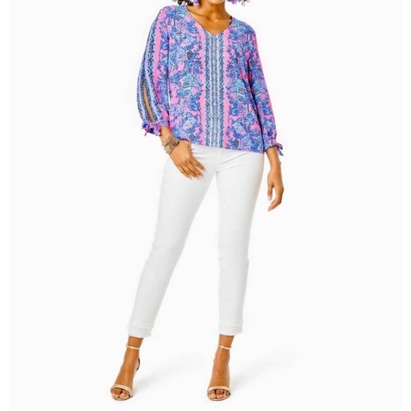 NEW LILLY PULITZER pamala lileeze top in soleil pink palm paradise - Picture 3 of 10